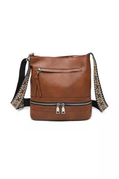 Сумка через плечо Ithnan из искусственной кожи с четырьмя молниями и холщовым ремешком Fontanella Fashion, коричневый