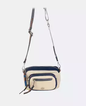 Сумка через плечо из бежевого нейлона в сочетании с кожей и синими деталями Volum
