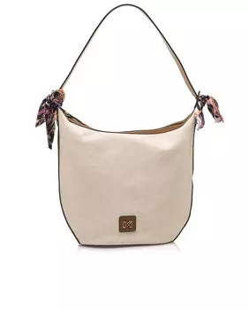 Сумка через плечо из бежевой ткани с коричневыми деталями Mariamare, белый