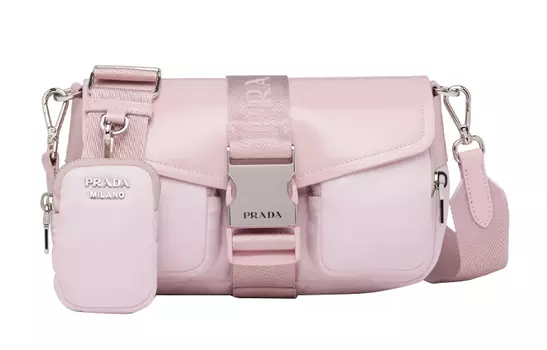 Сумка через плечо из блестящей кожи с нейлоновым клапаном, женская PRADA