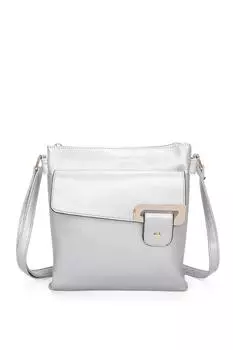 Сумка через плечо из искусственной кожи с тремя отделениями Clasico и пряжкой с золотым акцентом Fontanella Fashion, серебро