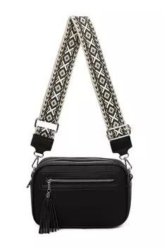 Сумка через плечо из искусственной кожи с четырьмя молниями и холщовым ремешком Fontanella Fashion, черный