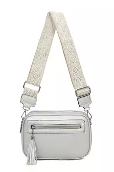 Сумка через плечо из искусственной кожи с четырьмя молниями и холщовым ремешком Fontanella Fashion, серебро