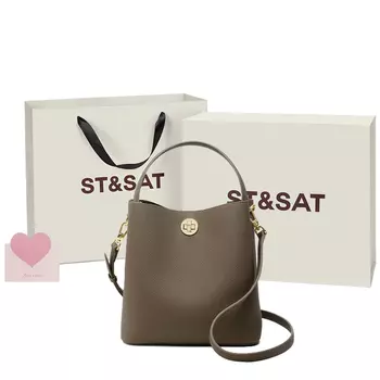 Сумка через плечо из коровьей кожи, сумка-ведро, сумка-мессенджер, женская, разноцветная, обычная ST&SAT, Elephant Gray