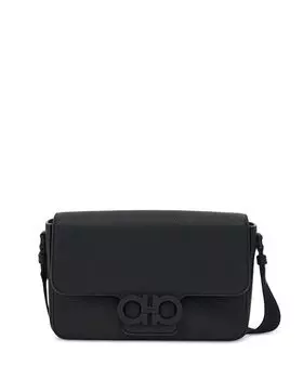 Сумка через плечо из кожи Double Gancini FERRAGAMO, черный