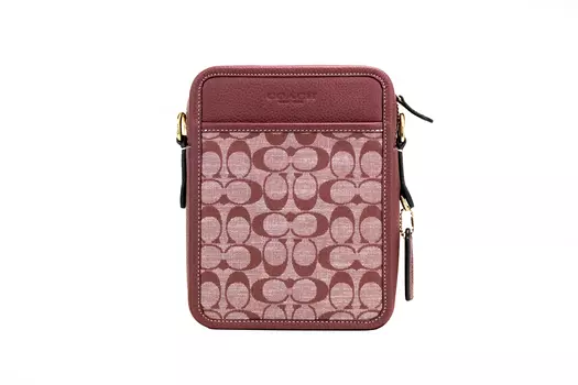 Сумка через плечо из кожи и холста Sullivan Wine Signature Chambray Coach