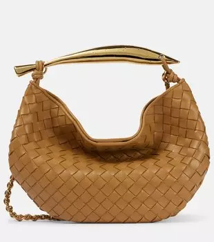 Сумка через плечо из кожи Intrecciato Sardine Chain Bottega Veneta, Dark Praline-M Brass