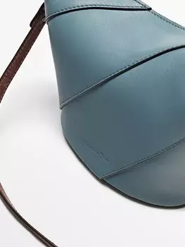 Сумка через плечо из кожи наппа с плетеным ремешком Massimo Dutti, синий