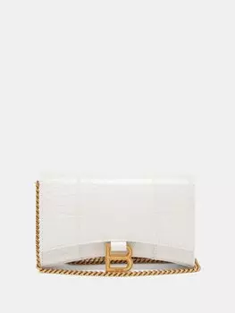 Сумка через плечо из кожи с тиснением под кожу крокодила hourglass Balenciaga, белый
