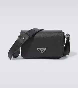 Сумка через плечо из кожи Saffiano с логотипом Prada, черный