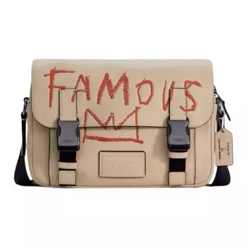 Сумка через плечо из кожи, созданная Basquiat Collaboration, большого размера, мужская, цвета экрю COACH