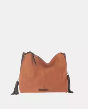 Сумка через плечо из кожи в сочетании с замшей под цвет кожи коричневого цвета Volum