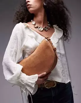 Сумка через плечо из натуральной кожи и замши Topshop Sunday в коричневом цвете