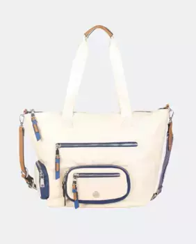 Сумка через плечо из нейлона бежевого цвета в сочетании с кожаными и синими деталями Volum, бежевый