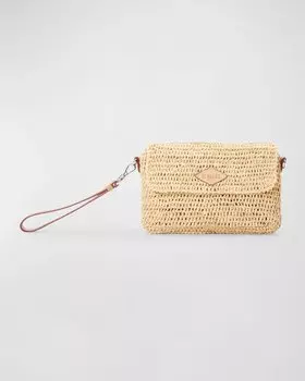 Сумка через плечо из рафии с клапаном-трансформером MZ WALLACE, цвет Raffia/Camel