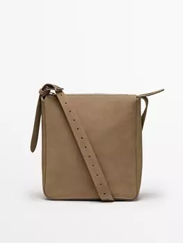 Сумка через плечо из спилковой кожи с регулируемым ремешком Massimo Dutti, песочный
