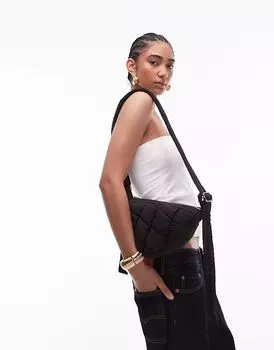 Сумка через плечо из стеганого нейлона Topshop Callie scoop черного цвета