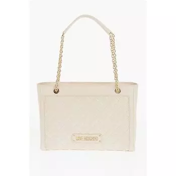 Сумка через плечо из стеганой искусственной кожи LOVE с золотым логотипом Moschino, Beige