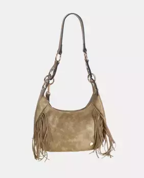 Сумка через плечо из стираного полиуретана с соответствующей замшевой бахромой спереди Volum, хаки