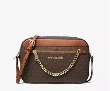 Сумка через плечо Jet Set Large Logo коричневого цвета Michael Kors