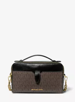 Сумка через плечо Jet Set Medium Signature с логотипом и лакированной двойной молнией Michael Kors, черный