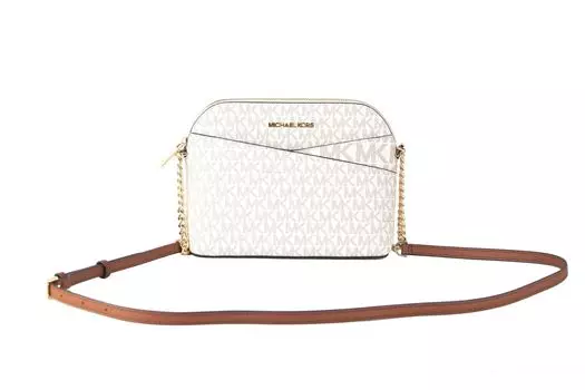 Сумка через плечо Jet Set Travel Medium Leather X Cross Dome (Vanilla Signature/Gold) Michael Kors