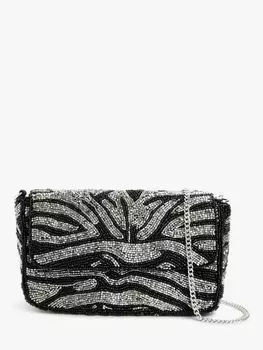 Сумка через плечо John Lewis с зеброй и бисером черная серебристая