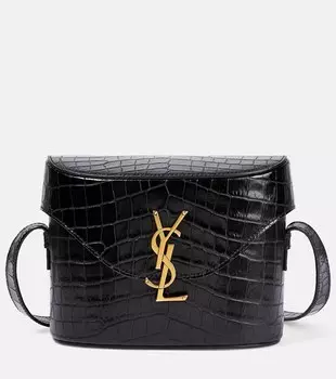 Сумка через плечо June из кожи с эффектом крокодила Saint Laurent, черный