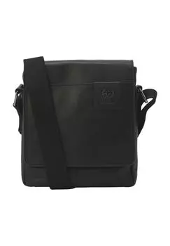 Сумка через плечо, кожа, с нашивкой, однотонная strellson, черный