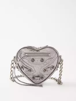 Сумка через плечо le cagole heart из металлизированной кожи Balenciaga, серебряный