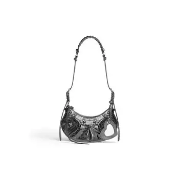 Сумка через плечо Le Cagole XS металлизированная BALENCIAGA, темно-серый