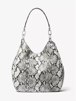 Сумка через плечо Lillie большая из кожи с тиснением под змею Michael Kors, серый