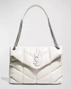 Сумка через плечо Lou Puffer среднего размера YSL из стеганой кожи Saint Laurent, цвет White