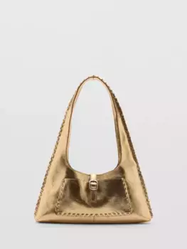 Сумка через плечо Mango Nat Metallic Leather Stitch Detail, золотой