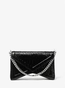 Сумка через плечо Manhatta из лакированной кожи с тиснением под крокодила Michael Kors, черный