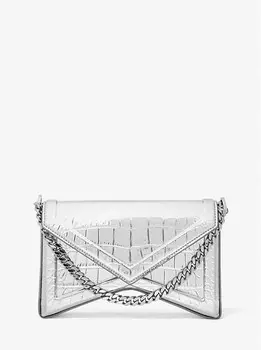 Сумка через плечо Manhatta из металлизированной кожи с тиснением под крокодила Michael Kors, серебряный