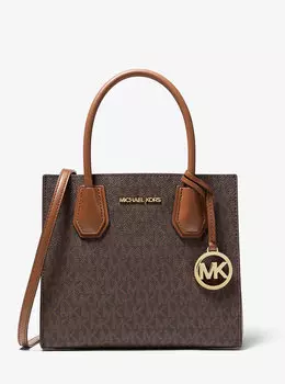 Сумка через плечо Mercer среднего размера с логотипом и кожаной аккордеоном Michael Kors, коричневый