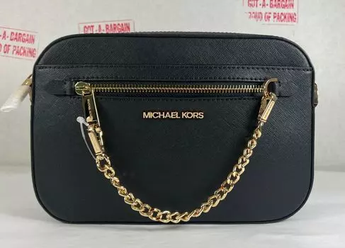 Сумка через плечо MICHAEL KORS Jet Set Zi с цепочкой и сафьяновой кожей, цвет Black/Gold