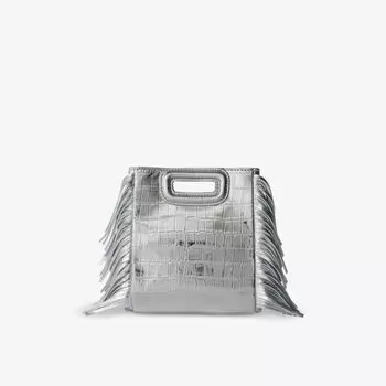 Сумка через плечо Mini M из кожи с тиснением под крокодила Maje, цвет noir / gris