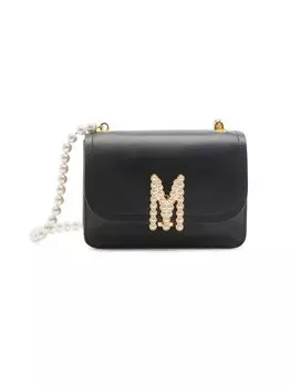 Сумка через плечо Mini M с логотипом и жемчугом Moschino, черный
