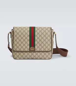 Сумка через плечо ophidia среднего размера с узором gg Gucci, бежевый