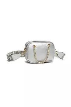 Сумка через плечо Payne из искусственной кожи с двумя отделениями, ручкой-цепочкой и холщовым ремешком Fontanella Fashion, серебро