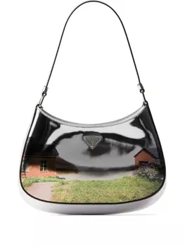 Сумка через плечо Prada Cleo из матовой кожи с принтом, серебряный