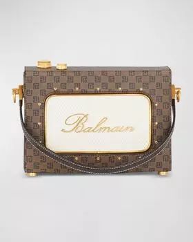 Сумка через плечо Radio Monogram из вощеной парусины и кожи Balmain, цвет Brown