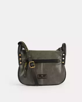 Сумка через плечо с эффектом потертости, заклепками, застежкой-молнией и длинной регулируемой ручкой Pepe Moll, серый