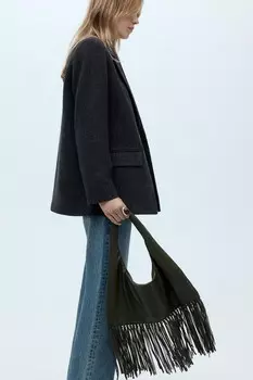 Сумка через плечо с бахромой ZARA, зеленый