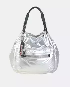 Сумка через плечо с двумя ручками из нейлона серебристого цвета с металлическим оттенком, застежкой-молнией и спортивными деталями из веревки Volum, серебряный