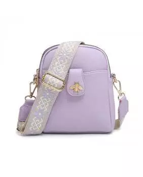 Сумка через плечо с холщовым ремешком Bee Badge и двумя секциями на молнии JFY, фиолетовый