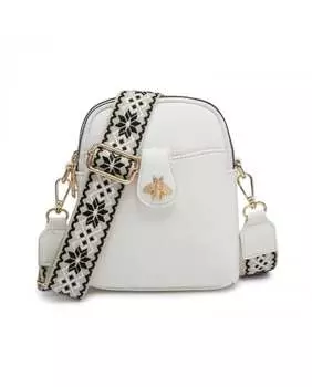 Сумка через плечо с холщовым ремешком Bee Badge и двумя секциями на молнии JFY, белый