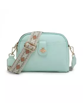 Сумка через плечо с холщовым ремешком Bee Badge и двумя секциями на молнии JFY, зеленый